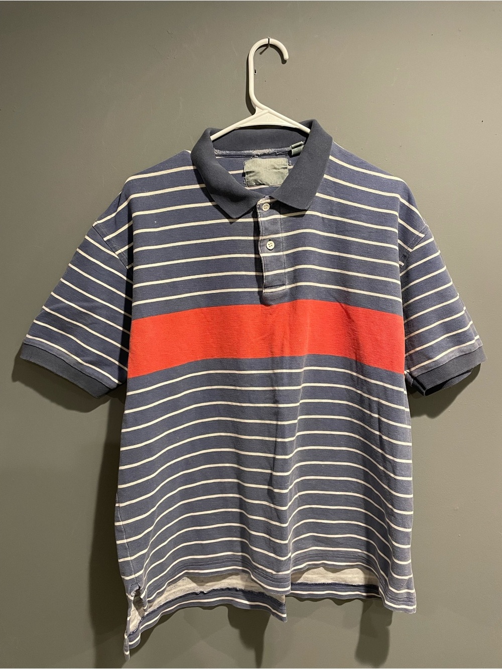 Vintage 90s Brian MacNeil Navy Striped Polo with Red Chest Stripe